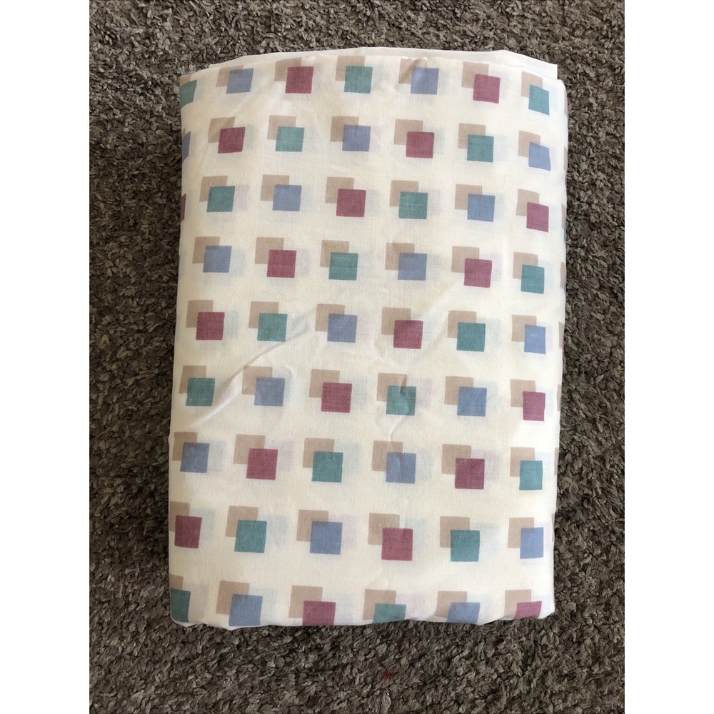 Vintage JP Stevens Tastemaker King Size Flat Sheet Ivory W/Double Squares Design